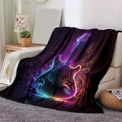 1pc Guitar Printing Lightweight Flannel Blanket, Comfortable and Warm Blanket, for Camping Sofa Bed and Couch Office, Gift
