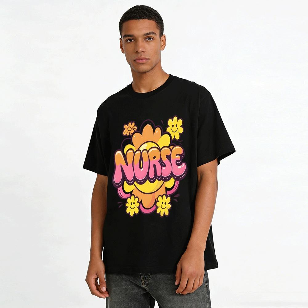 Smiley Flower Nurse Themed Casual Printed Top Pure cotton T-shirt