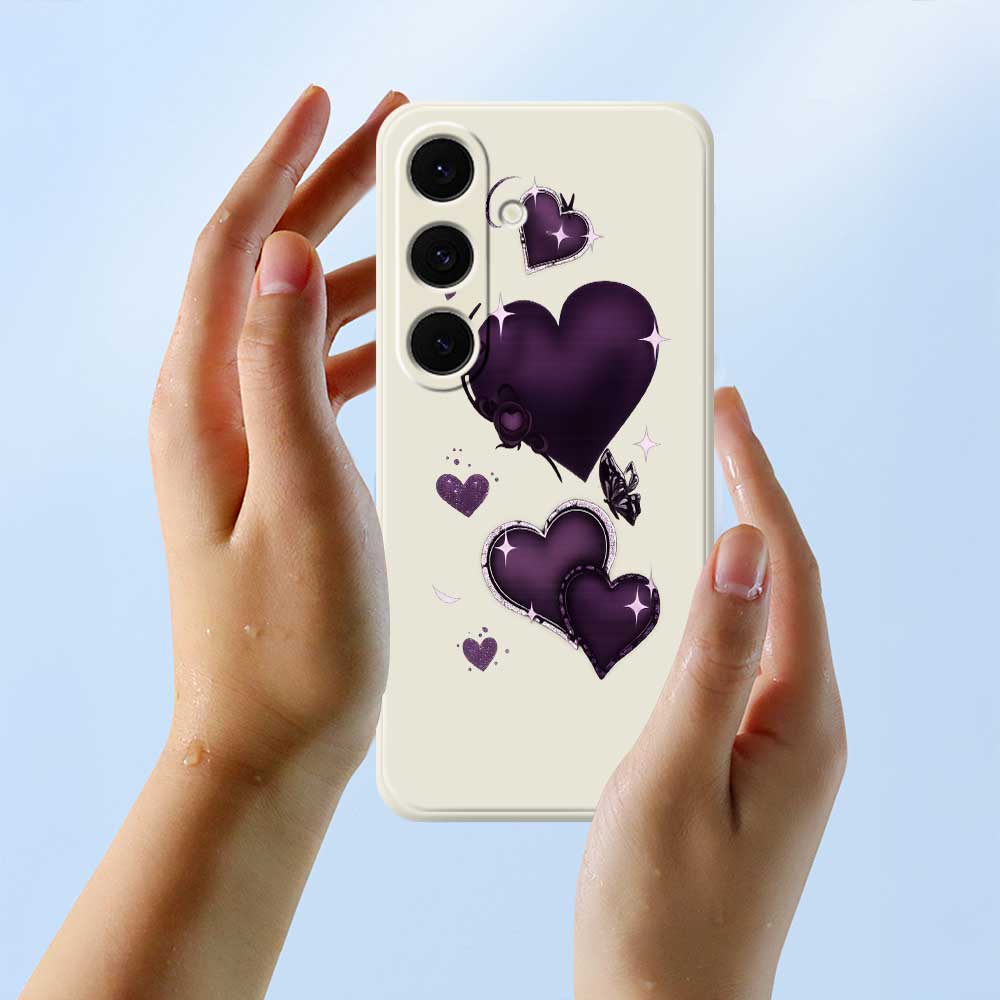 For Samsung Galaxy S25 FE Case Purple Love Pattern Printing Straight Edge TPU Phone Back Cover