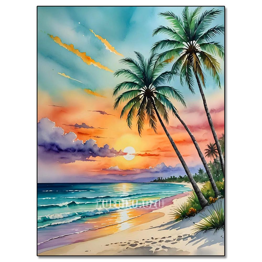 Akvarelllandskap Växtserie Diamantkonstmålning Dekoration Segelbåt Diy Full Strassmosaik Korsstygnsats Gåva