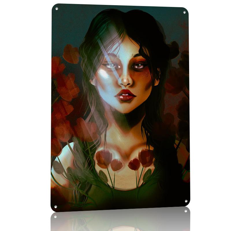 Red Flora D Printed Texture Poster Personalized Wall Art Retro Metal Tin Signs for Home Decoration Room Accessories Desk Decor