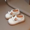 Girls Solid Color Design PU Leather Shoes Middle and Small Children Low Top Bow College Style Single Shoes