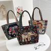 Ethnic Style Handbag Trendy Animal Embroidery Handbag Canvas Women Shoulder Bags Women Grocery Storage Pouch