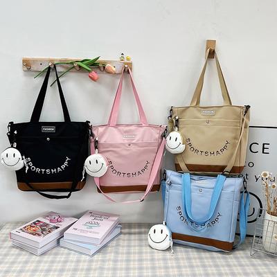 Simple And Sweet Shoulder Women'S Bag Large-Capacity Student Class Make-Up Bag Popular Printed Letter Tote Bag
