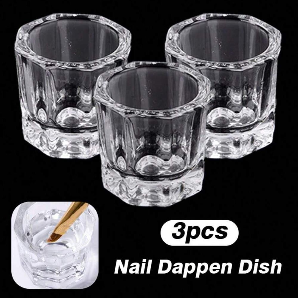 Mini Crystal Glass Clear Acrylic Small Octagonal Powder Liquid Nail Cup Nail Brush Cleaning Liquid Mixing Bowl Tool