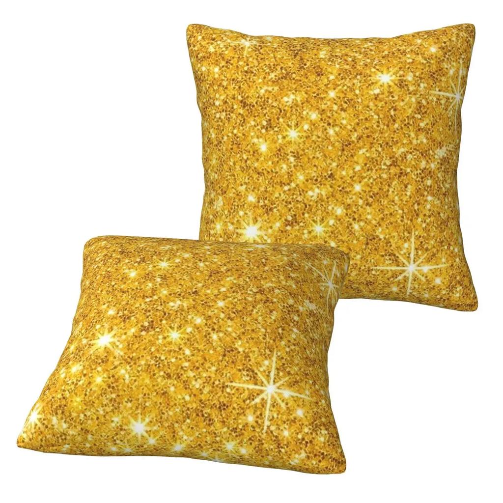 Glitter Gold 2 Pcs Square Pillowcase Pillow Cover Cushion Decor Comfort Throw Pillow For Home Living Room