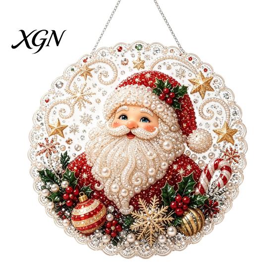 Kit di Creazione per Principianti, Kit Pittura Suncatcher con Perle Finte di Natale, Set Artistico Fai-da-te con Perline 3D di Babbo Natale Pupazzo di Neve Albero, Decorazione Fatta a Mano