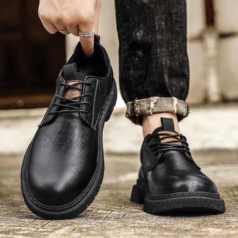 Men's Plus Size Autumn Leather Shoes - Thick Sole British Style Low-top Retro Work Boots