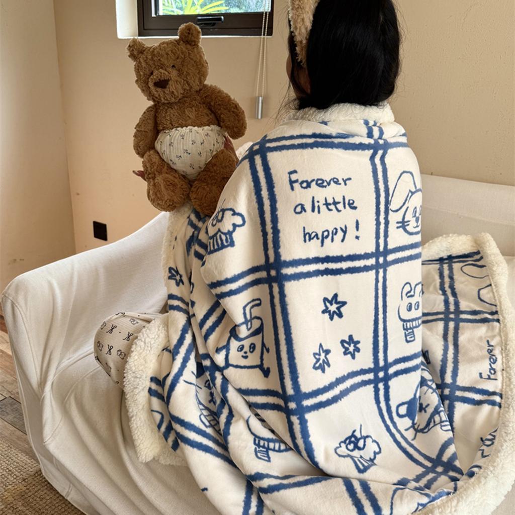 Thickened Lamb & Coral Fleece Cartoon Animation Winter Blanket for Office Nap Air Conditioning Sofa Cover & Kindergarten Use