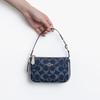 New COACH Nolita Jacquard Fabric With Leather Pochette, Shoulder Bag, Clutch, Wrist Bag, Handbag Mini Women's Denim Blue C3334-IMDEI