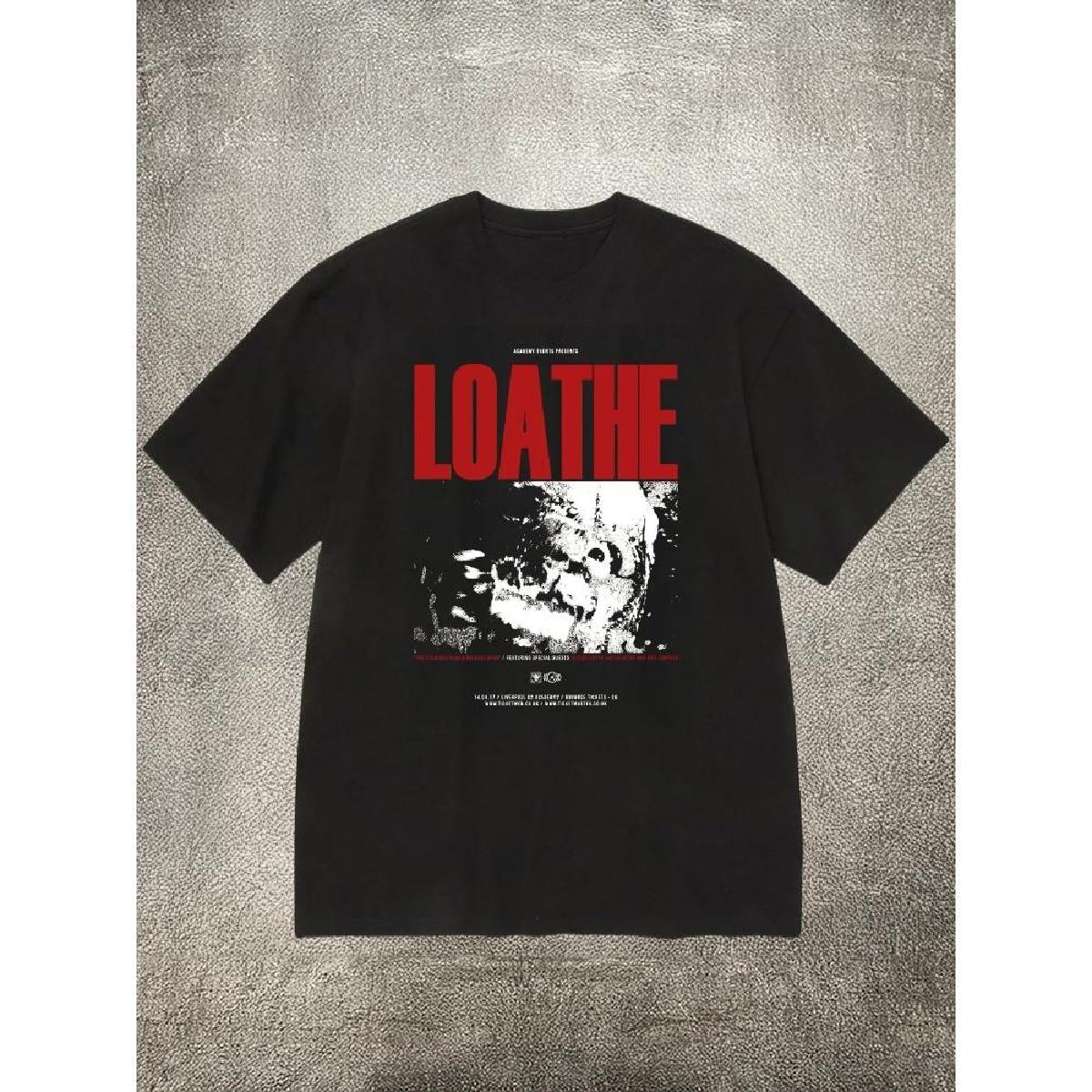 

Men s Black 200g Cotton Crew - Neck Short - Sleeve T - Shirt with _LOATHE_ Band - Theme Heat - Transfer Print XXXXXL чёрный