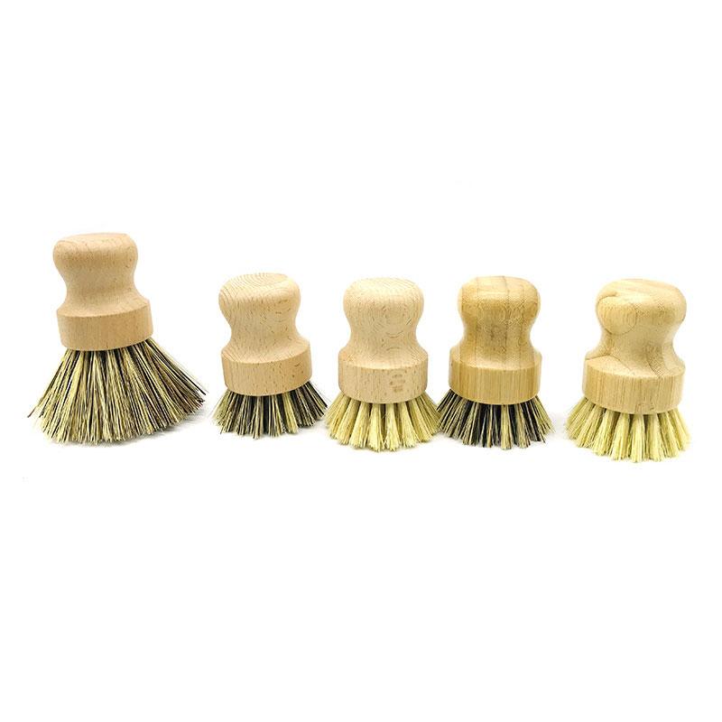 Natural Kitchen Accessories Short Round Long Wood Handle Bottle Dish Brush Vegan Sisal Coconut Fiber Bamboo Pot Brush