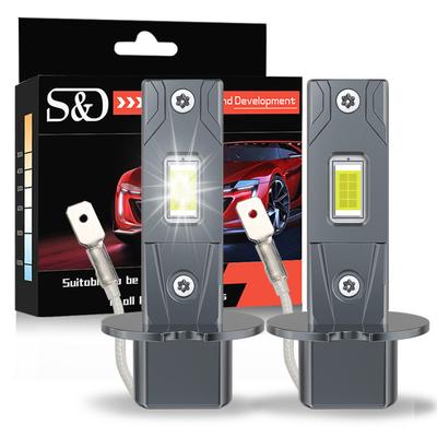 2 Pièces H3 Ampoules de Phare LED Canbus Sans Ventilateur Feux de Route 6500K Blanc Voiture LED Phare Antibrouillard Lampe de Conduite DRL Sans Ventilateur 12V Mini Design