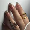 24Pcs Metallic Cat Eye French Sheer 3D Textured Almond Medium Nude Pink Press On Fake Nails