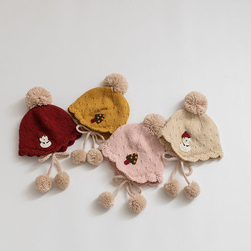 Korean Handmade Little Snowman Winter Baby Hat: Thick, Warm, Windproof Knit with Ear Protection for Children