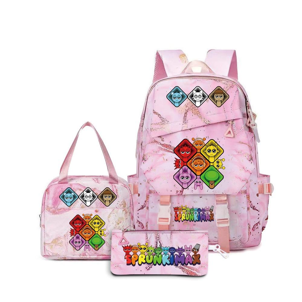 Rhythm Box Sprunki Cartoon Backpack Campus Male and Female Versatile Student Large Capacity School Bag Three-piece Set L