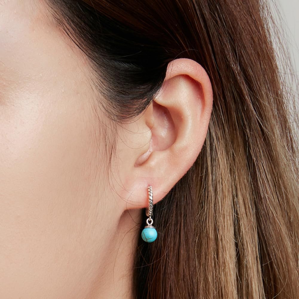 Rockyu Earrings for Small 925 Twisted Ruko Pure Can Be Worn All the For Both Accessories Women, Hoops, Silver, Blue, Turquoise, Ring, Stone, Earrings,
