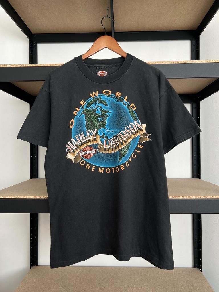 Vintage 90s Harley Davidson Earth Motorcycle Black T-shirt Sz L Unisex T-Shirt
