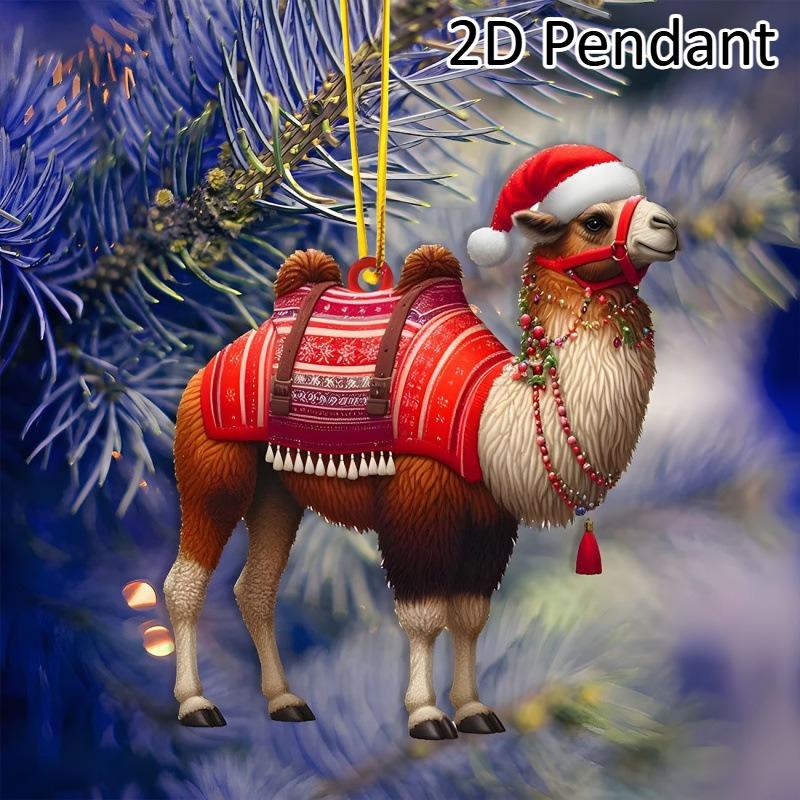 2D Acrylic Christmas Animal Pendants Horse Cat Dog Xmas Tree Drop Ornaments Decorations Christmas Eve Hangings Party Supplies