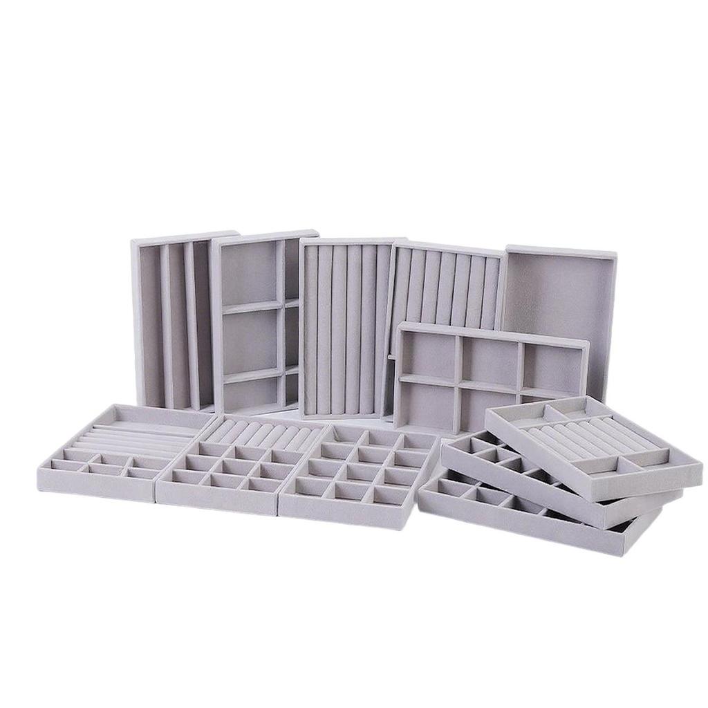 Samt Schmuckschatulle mit Schublade: Graues Multifunktionstablett für Halsketten & Ringe