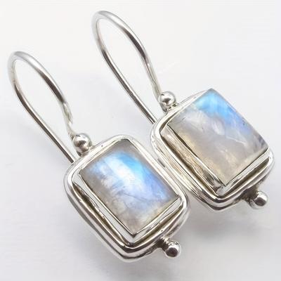 Vintage Luxury Simple White Stone Square Pendant Earrings for Women Exquisite Party Birthday Anniversary Gift