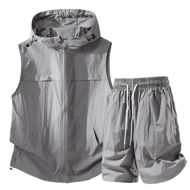 

Summer Men s Sets Fashion Casual Quick Drying Breathable Vest Shorts Suits Male Sleeveless Jacket Shorts M