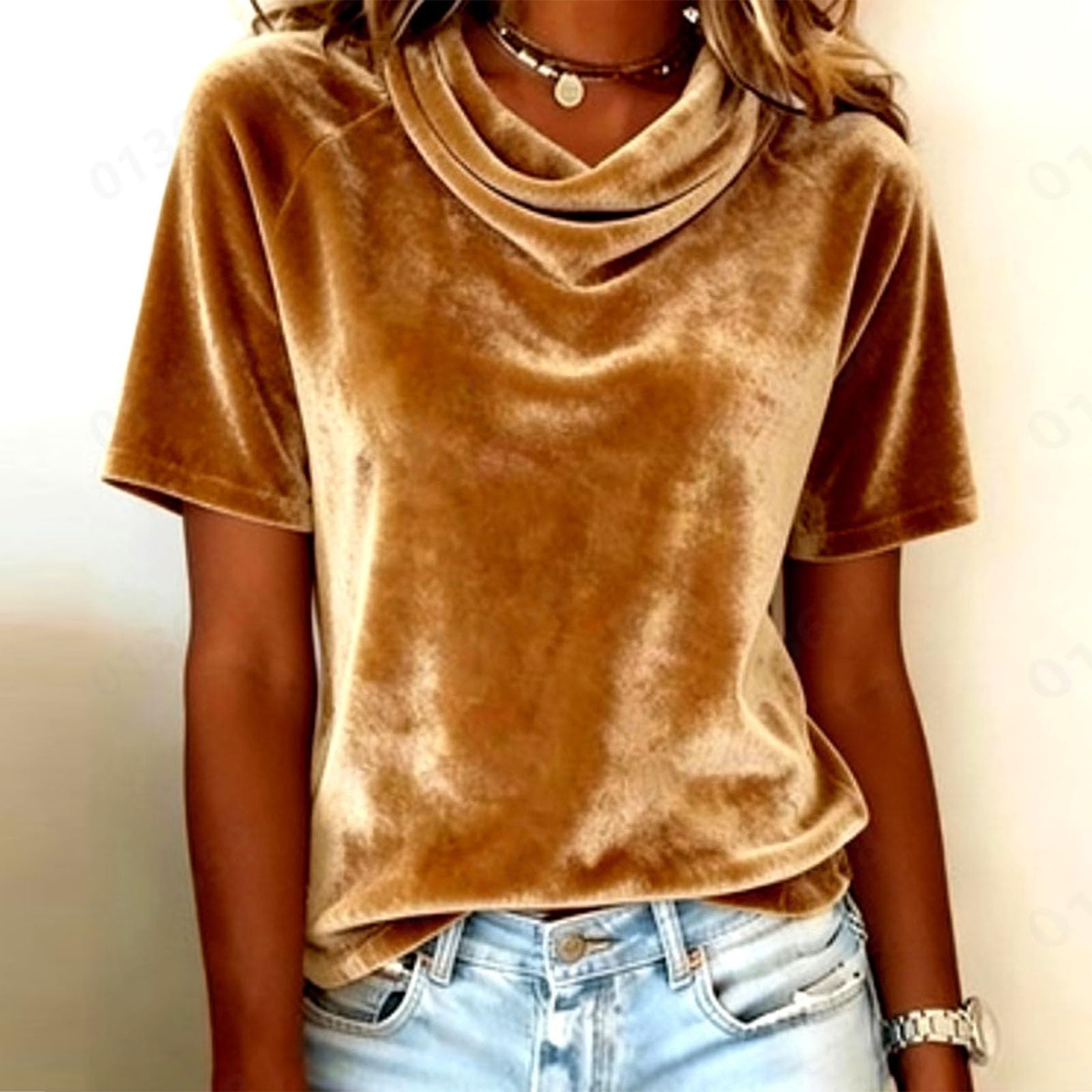 Женский цветной повседневный модный пуловер с золотым бархатным топом M