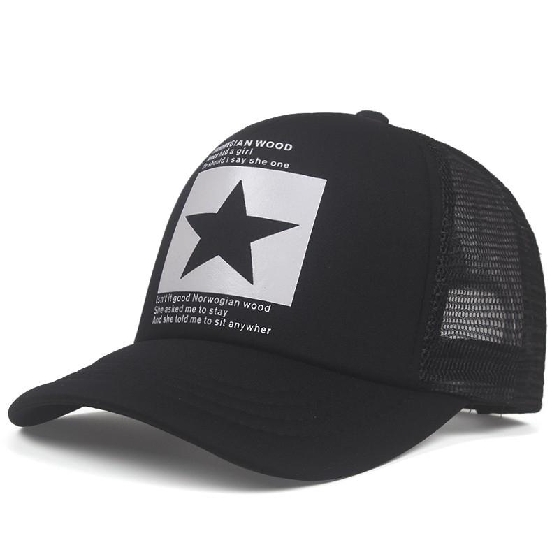 New Fashion Five Pointed Star Pattern Printed Trendy Men's and Women's Universal Hip Hop Mesh Breathable Baseball Hat Truck Caps