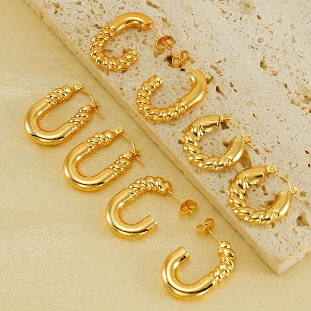 Women's Textured Stainless Steel Hoop Earrings Light Luxury High-End Non-Fading Vacuum Plated Jewelry Accessory