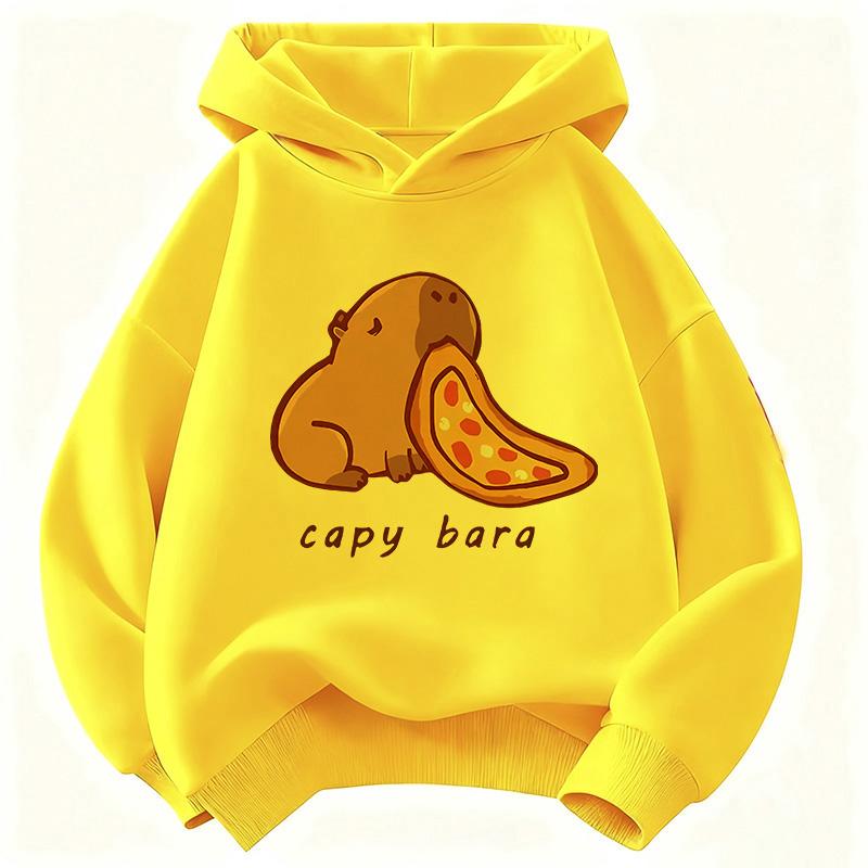 Felpa con Cappuccio Trendy Stampa Capibara Cartone Animato Che Mangia Cibo Felpa per Bambini Felpa Carina per Ragazzi Ragazze Autunno Primavera Felpe Casual