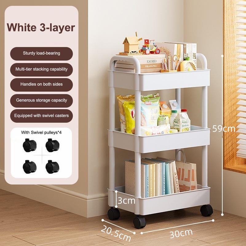

Бытовая тележка для напольного хранения, многофункциональная кухонная тележка для хранения, передвижное хранилище с колесами, многофункциональное применение 3 layers белый