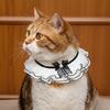 Elegant Faux Pearl Pet Bib Lace Ruffle Cat Collar, Bandana with Bow Knot, Retro Puppy Formal Neckwear Cute Princess Collar for Cats Small Dogs Wedding