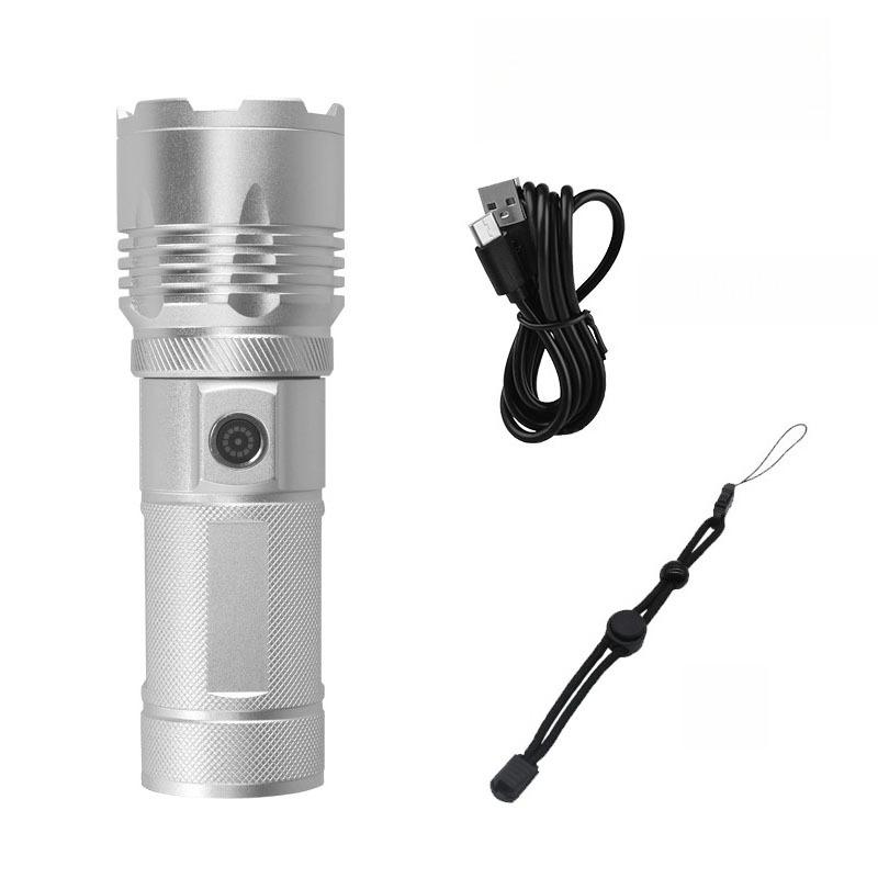 Aluminum Alloy Flashlight Rechargeable Portable, Strong Light, Variable Focus Flashlight Outdoor Multi-functional Fishing Light