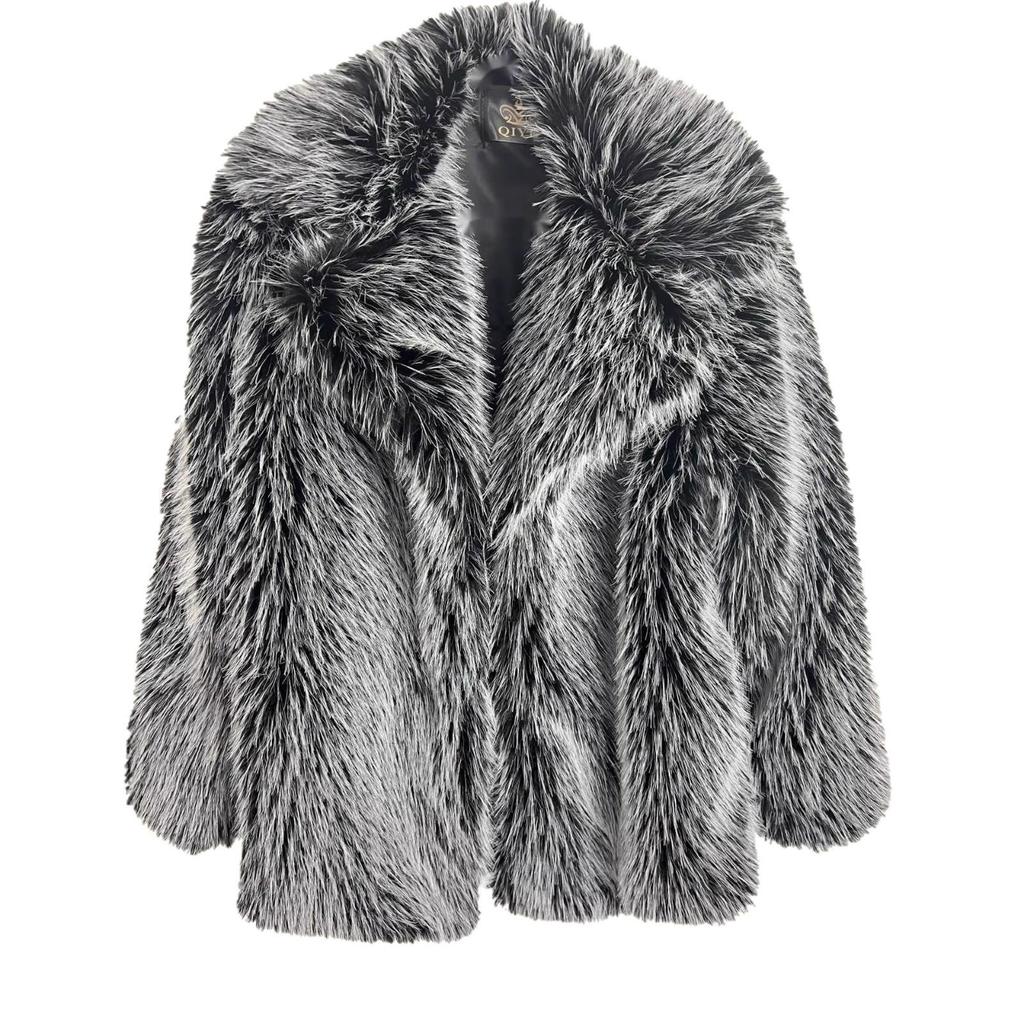 Eco-Friendly Faux Fur Mid-Length Women's Coat - Warm Winter 2025 European & American Style