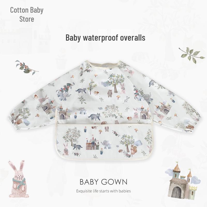 Waterproof Long Sleeve Baby Bib - Oil-Proof, Cotton Coverall for All Seasons.