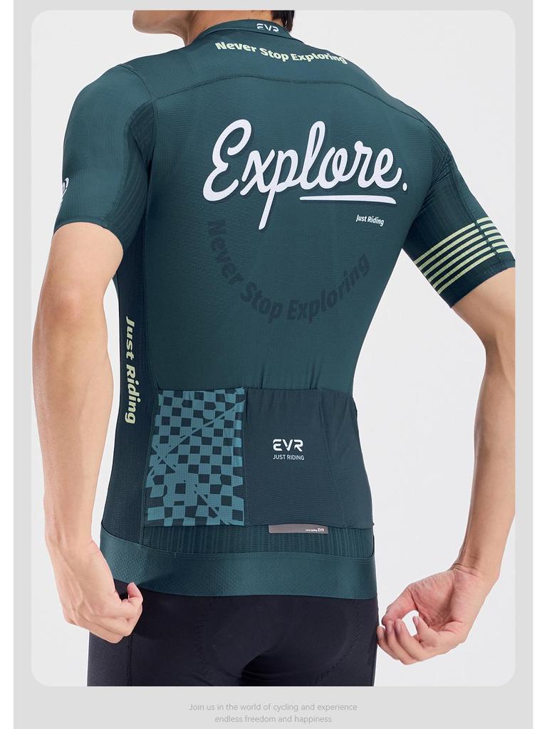 EVR Men's Quick-Dry Summer Cycling Jersey - Short Sleeve Printed Top (Explore Series)