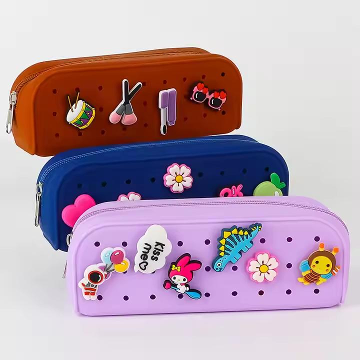 Cute DIY Silicone Pen Bag Large Capacity Student Pencil Pouch Silicone Stationery Bag Silicone Cartoon Pencil Case синий