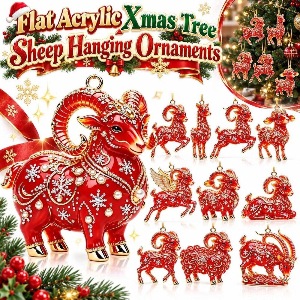 2D Flat Xmas Tree Sheep Hanging Ornaments 2027 Year of The Sheep Keychain Shop Window Display