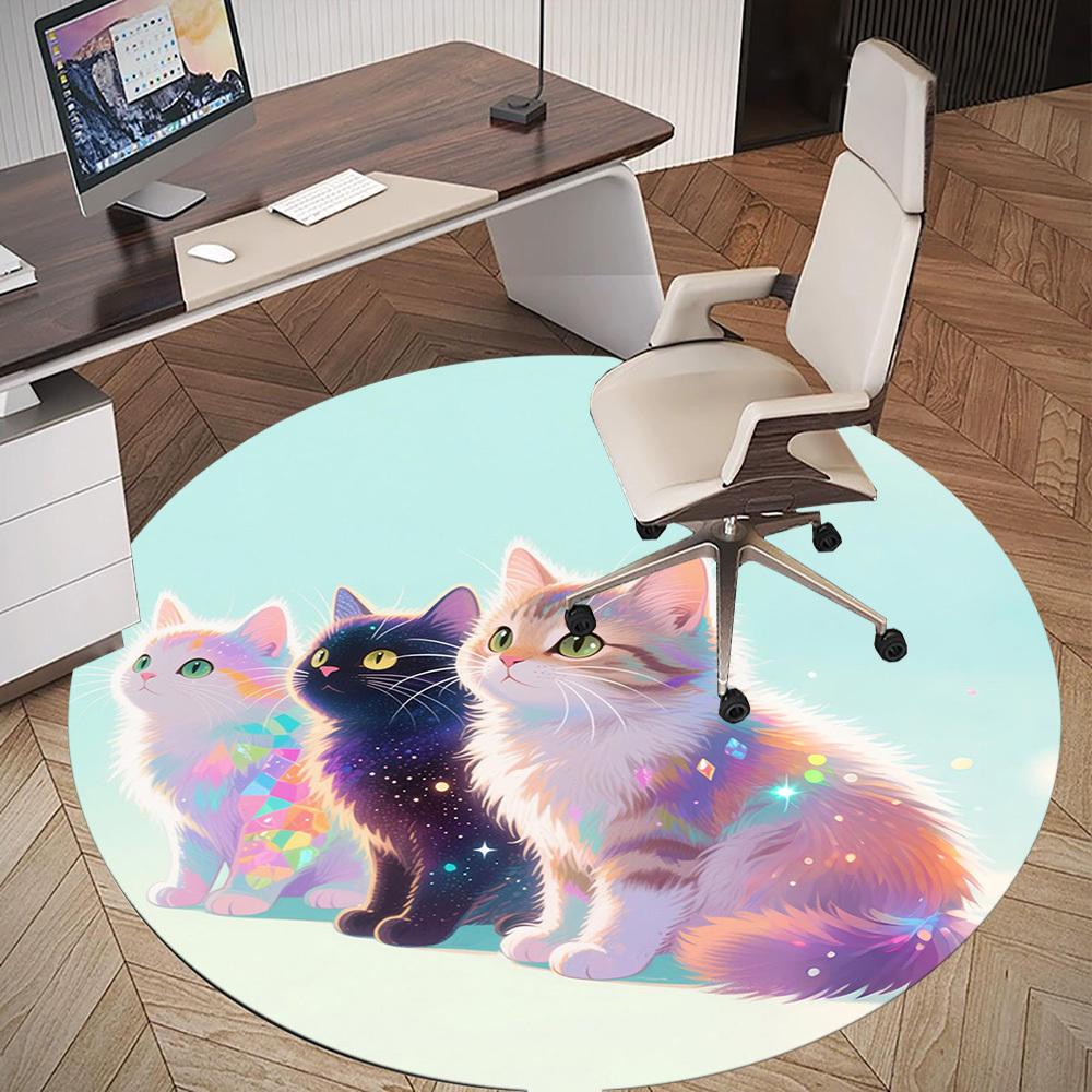 1PC Cats Rainbow Sparkle Round Chair Mat Area Rug - Non-Slip, Floor Mat for Office, Bedroom, Home Decor Christmas Gift C0528065