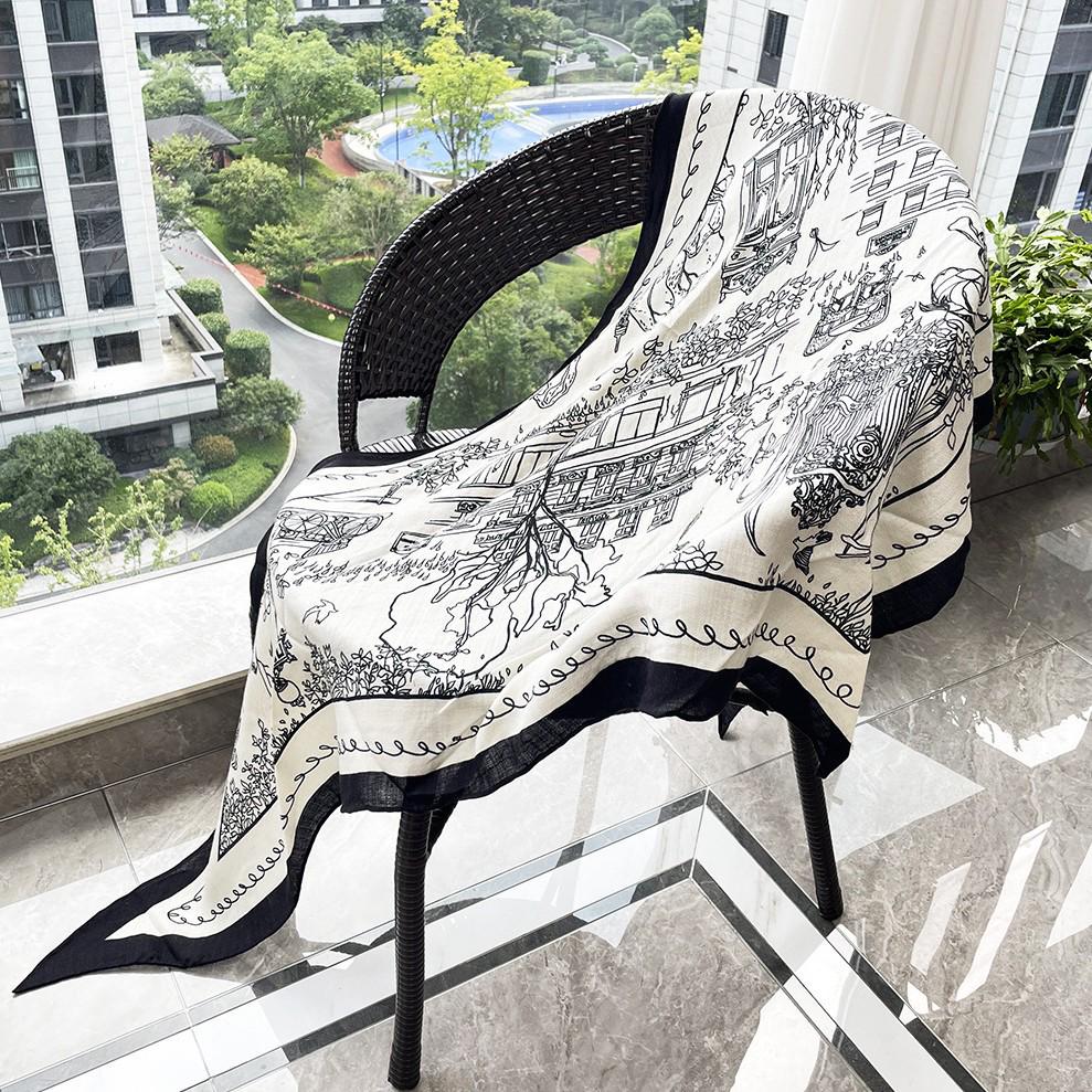 Silk Wool Triangle Scarf - Classic Black & White Versatile Shawl for Women