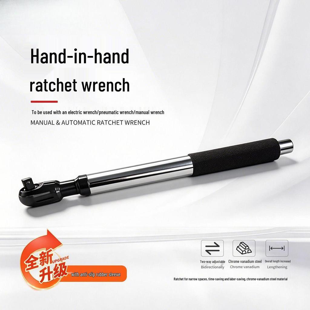 Extended Heavy-Duty 72-Tooth Right-Angle Three-in-One Ratchet Wrench: Manual, Electric, Pneumatic for Auto Repair