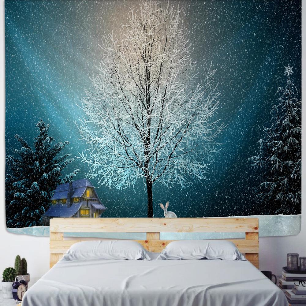 Psychedelic Scene Wall Tapestry Christmas Fireplace Home Decor Tapestry Christmas Tree Bohemian Tapestry