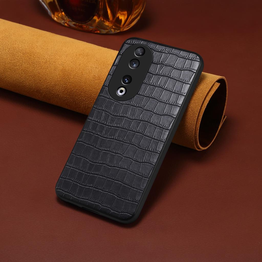 For Honor 90 Back Case Leather Coated PC+TPU Crocodile Texture Shock Absorbing Phone Shell