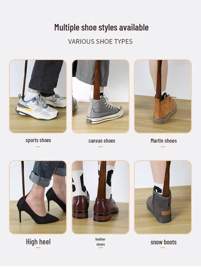 Solid Wood Extended Handle Shoehorn for Pregnant Women & Elderly – Easy Shoe Access