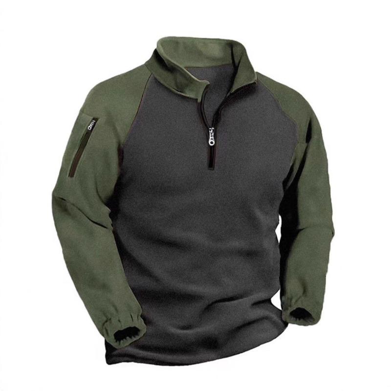 Tactical Fleece Jacket for Men's Warm Stand Collar Pullover Color Zipper Sweatshirt Jacket