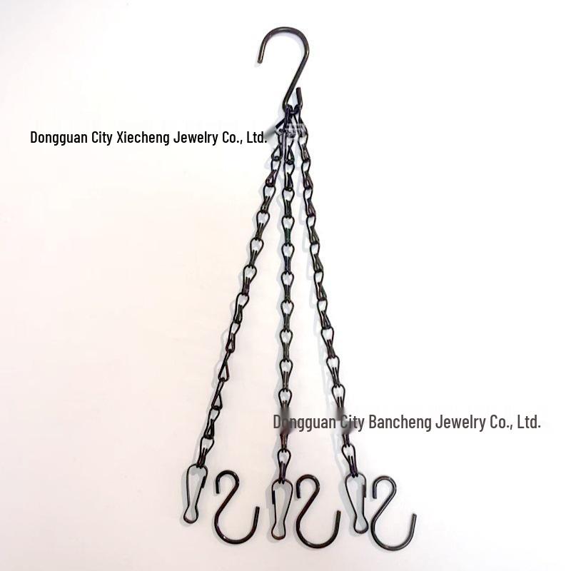 Black Double Hook Bird Cage & Flower Pot Hanging Chain, 1.2MM, with Eight-Character Design.