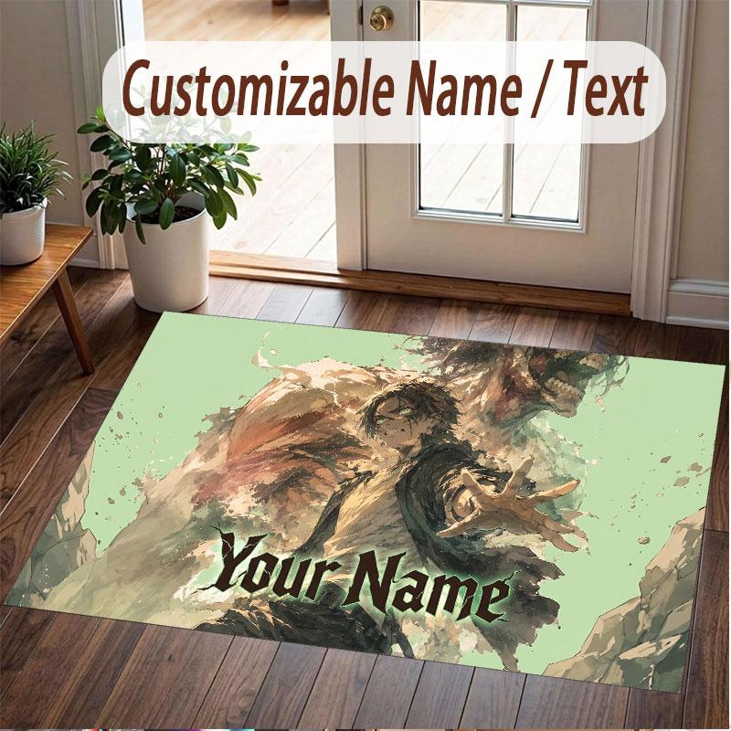 Custom Name Crystal Velvet Rug,Attack on Titan Comfortable Anti Slip Floor Mat For Room Decoration