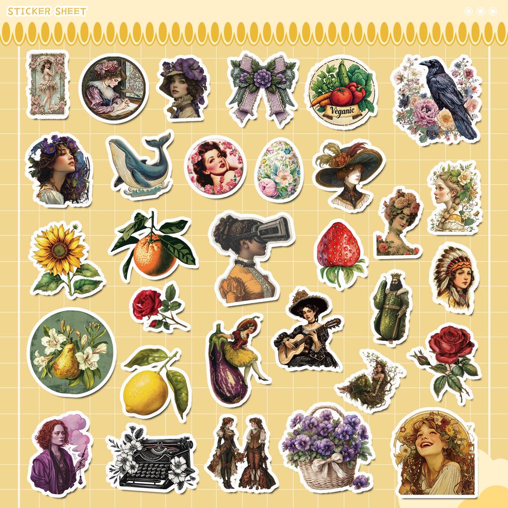 50 Nordic Style Retro Stickers Pack Mobile Phone Water Cup Waterproof Decorative Stickers Children's Hand Account Stickers