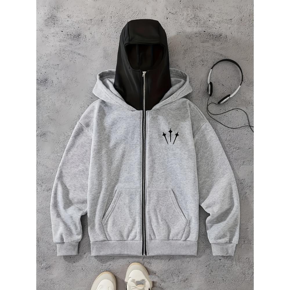 Fashionable Double-layer Hooded Half Zip Sweatshirt with Geometric Pattern Print Suitable for Daily Wear and Street Style Design