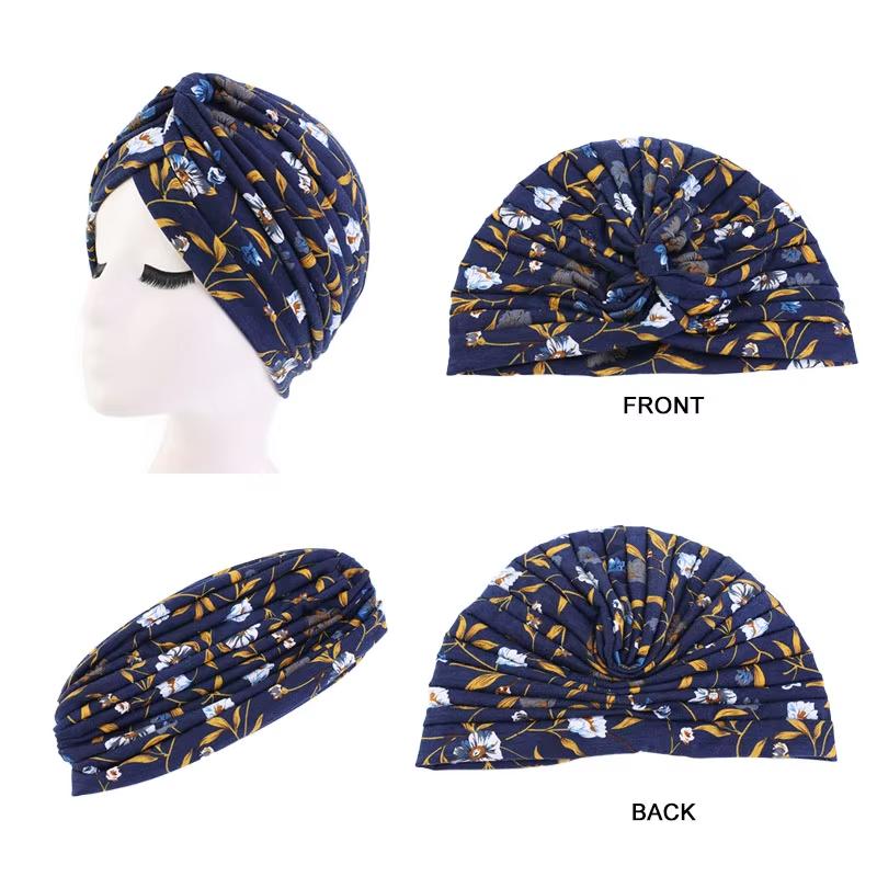 New Flower Print Knot Turban Hat Bandana Cancer Chemo Beanies Headwrap Caps Bonnet Elastic Hair Headband Inner hijabs turbante